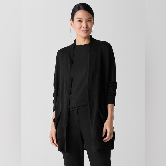 Eileen Fisher Organic Linen Cotton Cord Long Cardigan Black - Picture 1 of 7